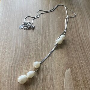 Chico's Long Silver Toned Necklace with Cream Beads